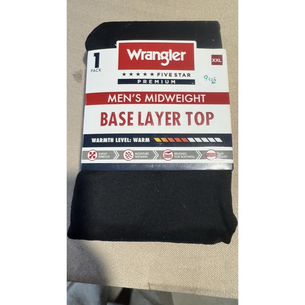 Wrangler Five Star Premium Men's Thermal Base Layer Top Black 2XL Stretch 1-Pack